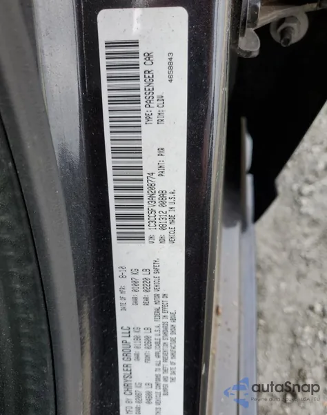 2010 Chrysler Sebring Limited z USA, uszkodzony, nr VIN 1C3CC5FV3AN208774